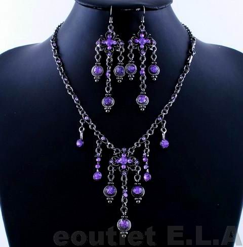 CHANDELIER PURPLE NECKLACE N EARRINGS SET